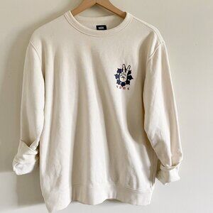 Vans Versa Peace Sign Cream Crewneck Sweatshirt Size S | Skate Streetwear